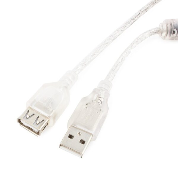 кабель удлинитель usb2.0 pro cablexpert ccf-usb2-amaf-tr-6, am/af, 1,8м, экран, феррит. кольцо, прозрачный, пакет