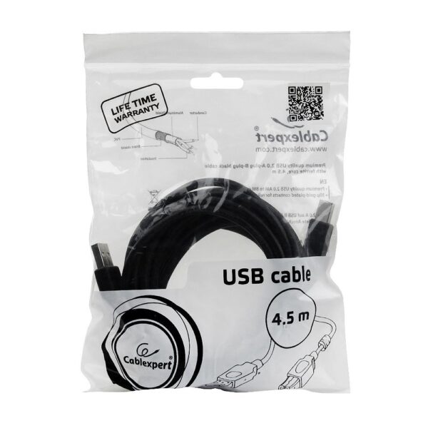 кабель usb 2.0 pro cablexpert ccf-usb2-ambm-15, am/bm, 4.5м, экран, феррит.кольцо, черный, пакет