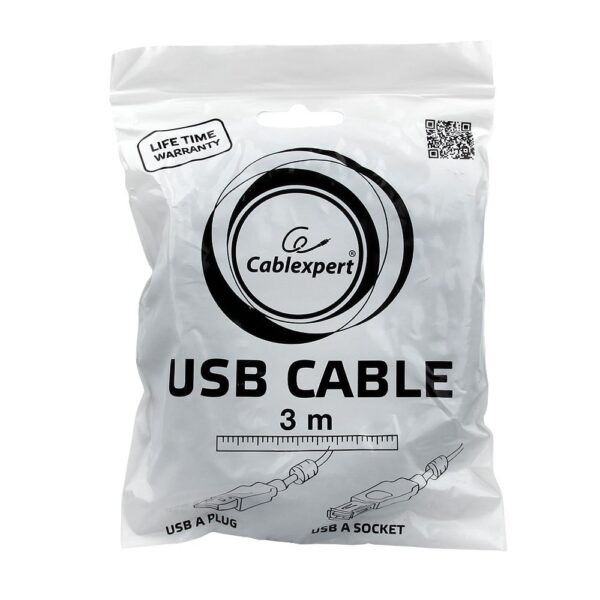 кабель удлинитель usb2.0 pro cablexpert ccf2-usb2-amaf-10, am/af, 3м, экран, 2феррит.кольца, черный, пакет