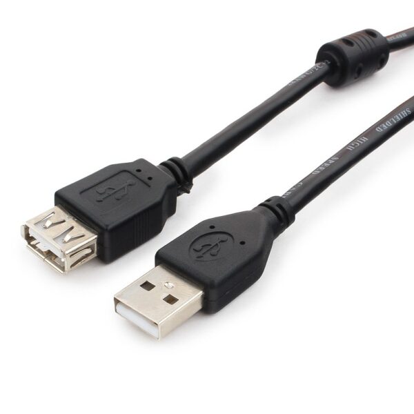 кабель удлинитель usb2.0 pro cablexpert ccf2-usb2-amaf-6, am/af, 1.8м, экран, 2феррит.кольца, черный, пакет