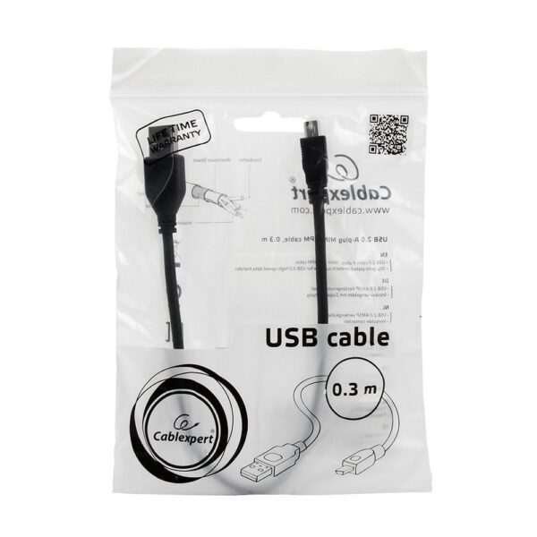 кабель usb 2.0 pro cablexpert ccp-usb2-am5p-1, am/minibm 5p, 0.3м, экран, черный, пакет