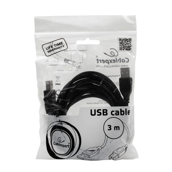 кабель usb 2.0 pro cablexpert ccp-usb2-ambm-10, am/bm, 3.0м, экран, черный, пакет