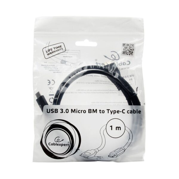 кабель usb cablexpert ccp-usb3-mbmcm-1m, usb3.0 microbm/usb type-c, 1м, пакет