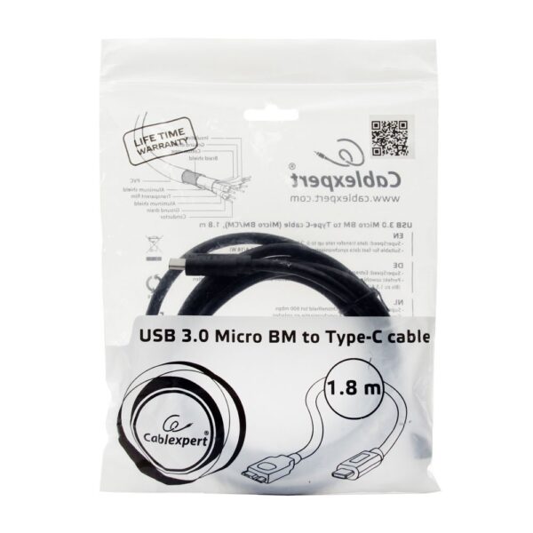 кабель usb cablexpert ccp-usb3-mbmcm-6, usb3.0 microbm/usb type-c, 1.8м, пакет