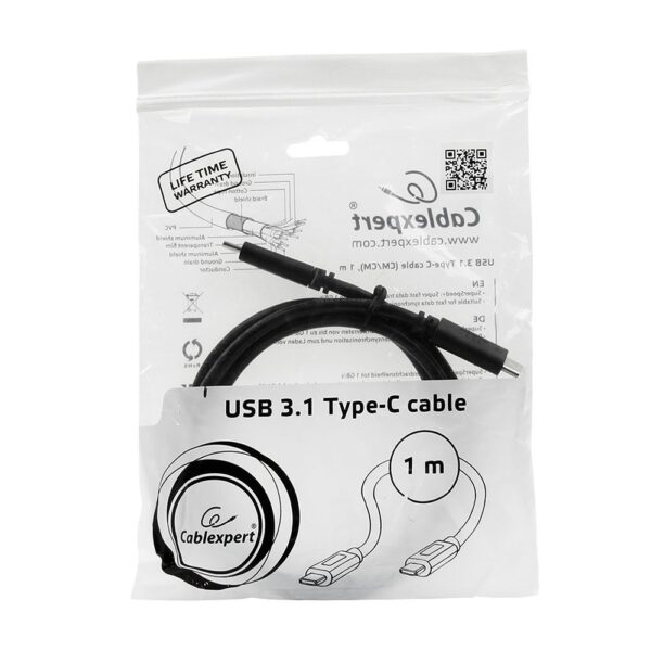 кабель usb cablexpert ccp-usb3.1-cmcm-1m, usb3.1 type-c/usb3.1 type-c, 1м, пакет