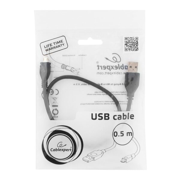 кабель usb 2.0 pro cablexpert ccp-musb2-ambm-0.5m, am/microbm 5p, 0.5м, экран, черный, пакет