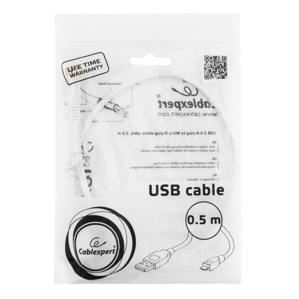 кабель usb 2.0 pro cablexpert ccp-musb2-ambm-w-0.5m, am/microbm 5p, 0.5м, экран, белый, пакет