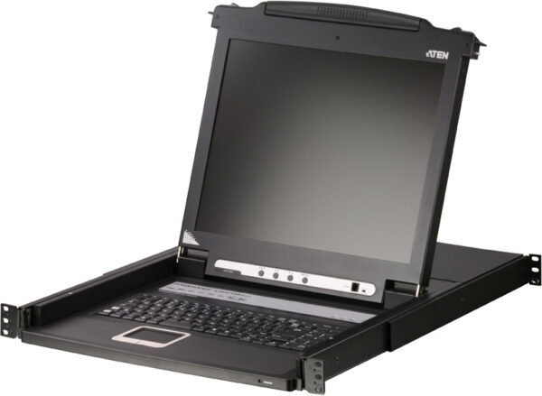 aten cl1008m-ata-rg переключатель, электрон., kvm, 1 user консоль lcd 17", 8 cpu ps2+vga, с kvm-шнурами ps2 2х1.8м., 1280x1024, 1u 19", исп.спец.шнуры, osd, каскад 128, лат./рус.клавиатура