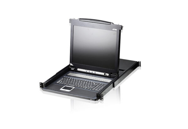 aten cl1016m-ata-rg переключатель, электрон., kvm, 1 user консоль lcd 17", 16 cpu ps2+vga, с kvm-шнурами ps2 2х1.8м., 1280x1024, 1u 19", исп.спец.шнуры, osd, каскад 128, лат./рус.клавиатура