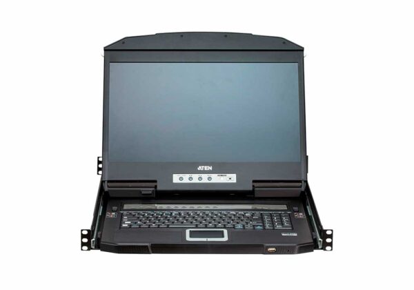 aten cl3884nw-ata-rg переключатель/switch, kvm, 1 user консоль lcd 18.5" => 4 cpu/портов/port usb+hdmi+audio, с kvm-шнурами usb+hdmi+audio 2x1.8м., 1920x1080, 1u 19", исп.спец.шнуры, osd, каскад 16, лат./рус.клав.