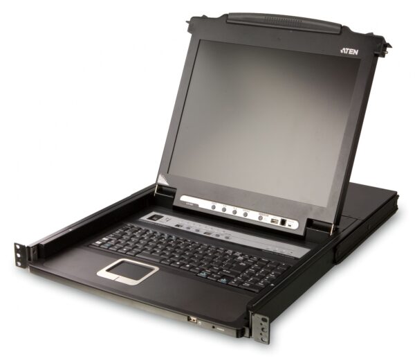 aten cl5708fm-at-rg переключатель/switch, kvm, 2 user консоль lcd 17" => 8 cpu/блоков/портов/port ps2/usb+vga, с kvm-шнурами ps2 1х1.8м.,usb 1x1.8м, 1280x1024, 1u 19", исп.спец.шнуры, osd, каскад 256, лат./рус.клав,