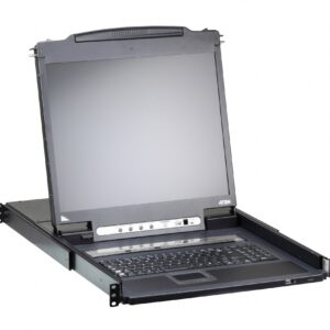 ATEN CL5708IM-ATA-RG Переключатель/switch, KVM, 1 local user PS2/USB/VGA консоль LCD 17"+32 IP user => 8 cpu/портов/port PS2/USB+VGA, с KVM-шнурами USB 2x1.8м, 1280x1024, 1U 19", исп.спец.шнуры, OSD, каскад 256, лат./рус.клав.