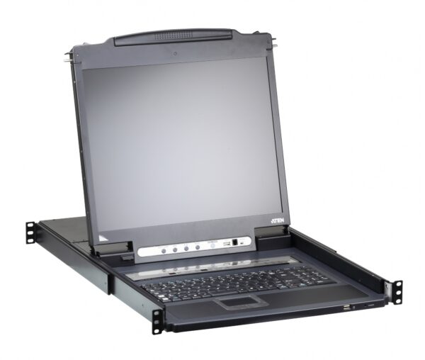 aten cl5708im-ata-rg переключатель/switch, kvm, 1 local user ps2/usb/vga консоль lcd 17"+32 ip user => 8 cpu/портов/port ps2/usb+vga, с kvm-шнурами usb 2x1.8м, 1280x1024, 1u 19", исп.спец.шнуры, osd, каскад 256, лат./рус.клав.