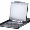 aten cl5708im-ata-rg переключатель/switch, kvm, 1 local user ps2/usb/vga консоль lcd 17"+32 ip user => 8 cpu/портов/port ps2/usb+vga, с kvm-шнурами usb 2x1.8м, 1280x1024, 1u 19", исп.спец.шнуры, osd, каскад 256, лат./рус.клав.