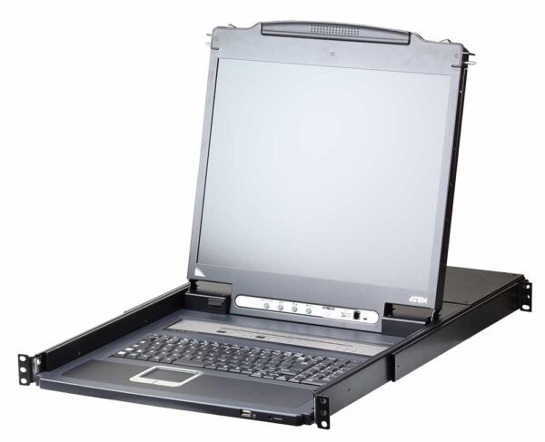 aten cl5708im-ata-rg переключатель/switch, kvm, 1 local user ps2/usb/vga консоль lcd 17"+32 ip user => 8 cpu/портов/port ps2/usb+vga, с kvm-шнурами usb 2x1.8м, 1280x1024, 1u 19", исп.спец.шнуры, osd, каскад 256, лат./рус.клав.