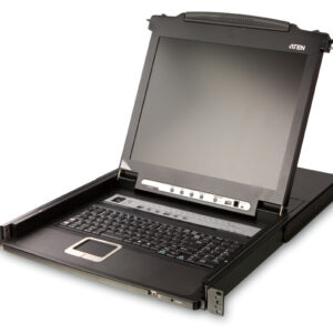 ATEN CL5716M-ATA-RG Переключатель, электрон., KVM, 2 пользователя LCD 17",16 cpu PS2/USB+VGA, с KVM-шнурами PS2 1х1.8м.USB 1x1.8м., 1280x1024, 1U 19", исп.спец.шнуры, OSD, каскад 512, лат./рус.клавиатура