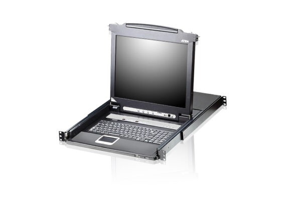 aten cl5716fm-at-rg переключатель/switch, kvm, 2 user консоль lcd 17" =>16 cpu/блоков/портов/port ps2/usb+vga, с kvm-шнурами ps2 1х1.8м.,usb 1x1.8м, 1280x1024, 1u 19", исп.спец.шнуры, osd, каскад 512, лат./рус.клав.