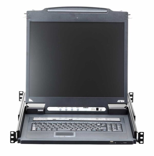 aten cl5716in-ata-rg переключатель/switch, kvm, 1 local user ps2/usb/vga консоль lcd 19"+32 ip user =>16 cpu/портов/port ps2/usb+vga, с kvm-шнурами usb 2x1.8м, 1280x1024, 1u 19", исп.спец.шнуры, osd, каскад 256, лат./рус.клав.