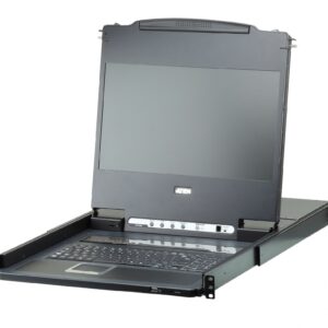 ATEN CL6708MW-ATA-RG Переключатель/switch, KVM, 1 user консоль LCD 17.3" => 8 cpu/портов/port USB+DVI+AUDIO, с KVM-шнурами USB+DVI+AUDIO 2x1.8м., 1920x1080, 1U 19", исп.спец.шнуры, OSD, каскад 64, лат./рус.клав.