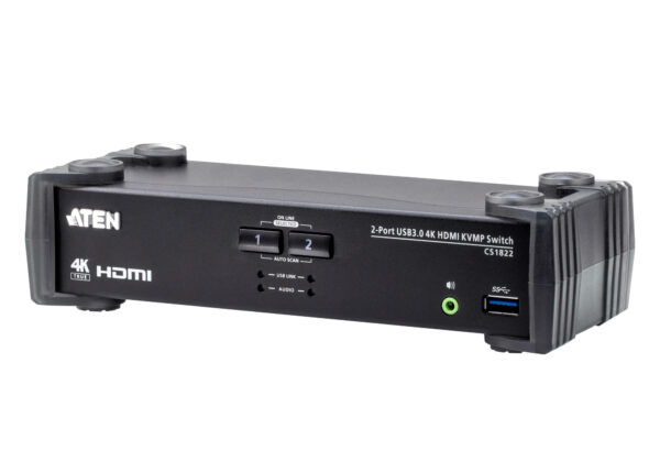 aten cs1822-at-g kvm-переключатель, kvm+audio+usb 3.1 gen1, 1> 2 блока/порта/port usb, компл.шнур.:hdmi,usb,audio 2х1.2м.