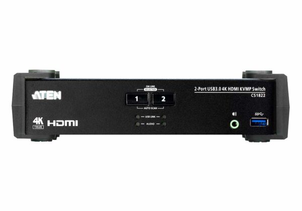 aten cs1822-at-g kvm-переключатель, kvm+audio+usb 3.1 gen1, 1> 2 блока/порта/port usb, компл.шнур.:hdmi,usb,audio 2х1.2м.