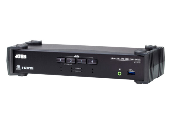 aten cs1824-at-g kvm-переключатель, kvm+audio+usb 3.1 gen1, 1> 4 блока/порта/port usb, компл.шнур.:hdmi,usb,audio 4х1.2м.