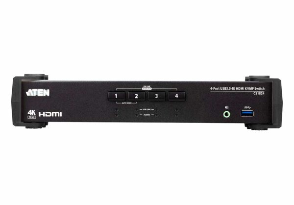 aten cs1824-at-g kvm-переключатель, kvm+audio+usb 3.1 gen1, 1> 4 блока/порта/port usb, компл.шнур.:hdmi,usb,audio 4х1.2м.