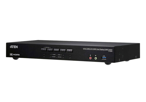 aten cs1844-at-g kvm-переключатель, kvm audio+usb 3.1 gen1, 1> 4 блока/порта/port usb с 2 вых.hdmi, со шнурами hdmi/audio*4шт+usb*2шт