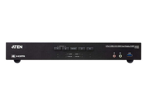 aten cs1844-at-g kvm-переключатель, kvm audio+usb 3.1 gen1, 1> 4 блока/порта/port usb с 2 вых.hdmi, со шнурами hdmi/audio*4шт+usb*2шт