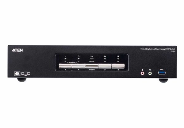 aten cs1964-at-g kvm-переключатель, dp+usb+audio, 1> 4 компьютера/блока/порта/port usb с 3 вых.dispalyport, со шнурами 2xusb 3.0 1.8м/6xdisplayport 1.2 1.5м.