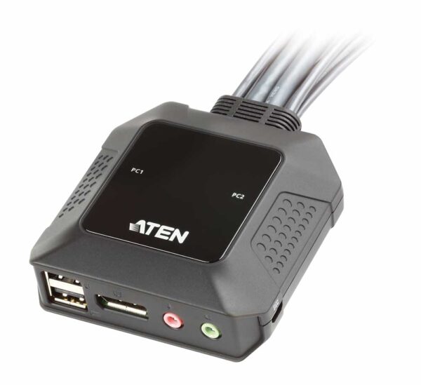 aten cs22dp-at kvm-переключатель, displayport+kbd+mouse+audio, 1> 2 блока/порта/port usb, со встр. kvm-шнурами usb 2x1.2м.