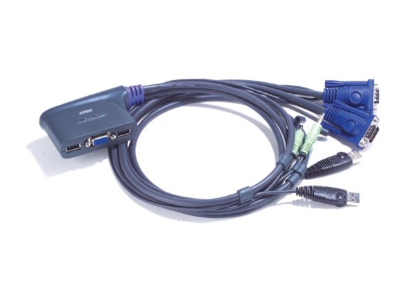 aten cs62us-a7 kvm-переключатель, vga/svga+kbd+mouse, 1> 2 блока/порта/port usb, со встр. kvm-шнурами usb 2x0.9м.