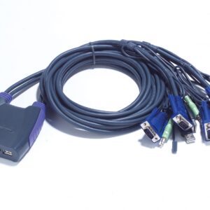 ATEN CS64US-AT KVM-переключатель, VGA/SVGA+KBD+MOUSE, 1> 4 блока/порта/port USB, со встр. KVM-шнурами USB 2x0.9м.+2x1.2м.