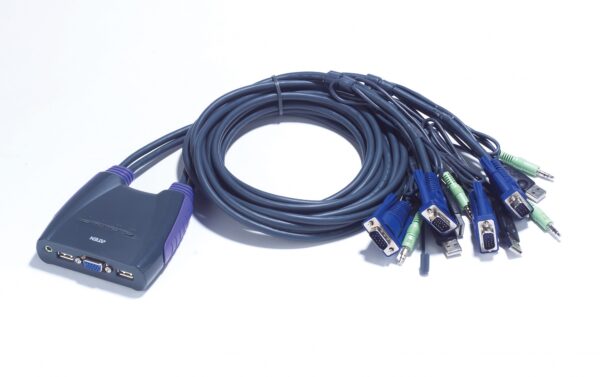 aten cs64us-at kvm-переключатель, vga/svga+kbd+mouse, 1> 4 блока/порта/port usb, со встр. kvm-шнурами usb 2x0.9м.+2x1.2м.