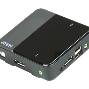 ATEN CS782DP-AT KVM-переключатель, DisplayPort+KBD+MOUSE+AUDIO, 1> 2 компьютера/блока/порта/port USB, со шнурами USB/AUDIO 2x1.8м + DisplayPort 2х1.5м.