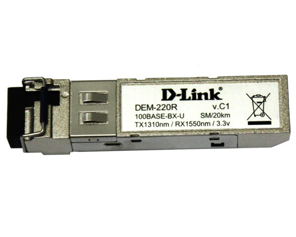 d-link 220r/20km/a1a wdm sfp-трансивер с 1 портом 100base-bx-u (tx:1310 нм, rx:1550 нм) для одномодового оптического кабеля (до 20 км)
