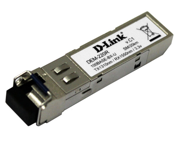 d-link 220r/20km/a1a wdm sfp-трансивер с 1 портом 100base-bx-u (tx:1310 нм, rx:1550 нм) для одномодового оптического кабеля (до 20 км)