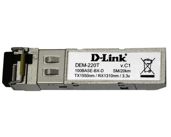 d-link 220t/20km/a1a wdm sfp-трансивер с 1 портом 100base-bx-d (tx:1550 нм, rx:1310 нм) для одномодового оптического кабеля (до 20 км)