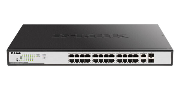 d-link dgs-1100-26mp/c1a настраиваемый коммутатор easysmart с 24 портами 10/100/1000base-t и 2 комбо-портами 100/1000base-t/sfp (24 порта с поддержкой poe 802.3af/802.3at (30 вт), poe-бюджет 370 вт)