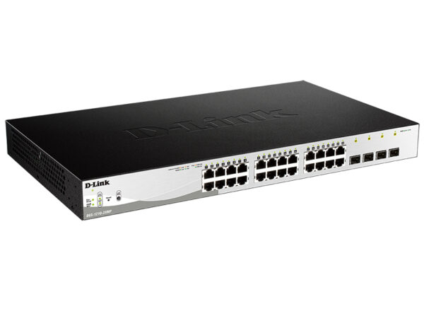 d-link dgs-1210-28mp/fl1a proj настраиваемый коммутатор websmart с 24 портами 10/100/1000base-t и 4 комбо-портами 100/1000base-t/sfp(24 порта с поддержкой poe 802.3af/802.3at (30 вт),poe-бюджет 370 вт