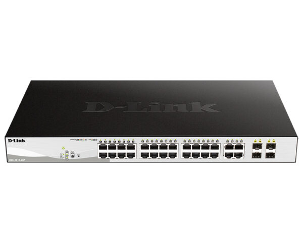 d-link dgs-1210-28p/fl1a управляемый коммутатор 2 уровня с 24 портами 10/100/1000base-t и 4 комбо-портами 100/1000base-t/sfp (24 порта с поддержкой poe 802.3af/802.3at (30 вт), рое-бюджет 193 вт)