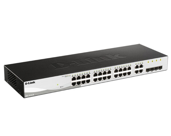 d-link dgs-1210-28/me/dc/a2a управляемый коммутатор 2 уровня с 24 портами 10/100/1000base-t и 4 портами 1000base-x sfp, питание dc 36-72 в