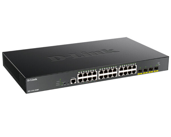 d-link dgs-1250-28xmp/a1a настраиваемый коммутатор 2 уровня с 24 портами 10/100/1000base-t и 4 портами 10gbase-x sfp+ (24 порта с поддержкой poe 802.3af/802.3at (30 вт), poe-бюджет 370 вт)