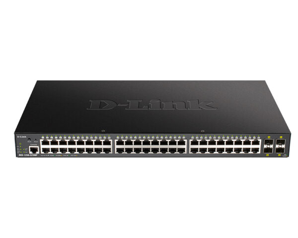 d-link dgs-1250-52xmp/a1a настраиваемый коммутатор 2 уровня с 48 портами 10/100/1000base-t и 4 портами 10gbase-x sfp+ (48 портов с поддержкой poe 802.3af/802.3at (30 вт), poe-бюджет 370 вт)