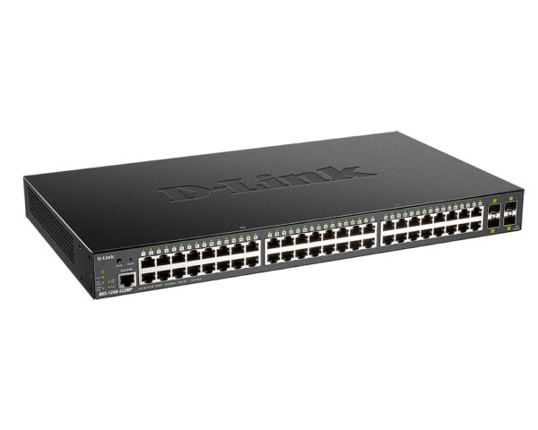 d-link dgs-1250-52xmp/a1a настраиваемый коммутатор 2 уровня с 48 портами 10/100/1000base-t и 4 портами 10gbase-x sfp+ (48 портов с поддержкой poe 802.3af/802.3at (30 вт), poe-бюджет 370 вт)