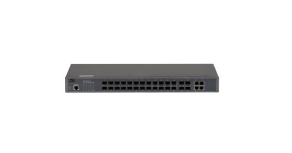 gigalink gl-sw-g201-28f управляемый коммутатор l2, 24 sfp 1000mb/s портов, 4 combo tx/sfp 1000mb/s, 1 console. 1u 19'', 220v