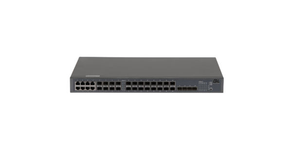 gigalink gl-sw-g201-28sc управляемый коммутатор l2+ , 16 портов 1000base-x sfp, 8 комбо-портов 100/1000base-t/sfp, 4 порта 1/10ge sfp+