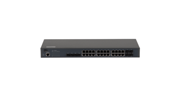 gigalink gl-sw-g201-28tc управляемый коммутатор l2, 24 base-t 1000mb/s портов, 4 combo tx/sfp 10/100/1000mb/s, 4 10g sfp+, 1 console. 1u 19", 220v