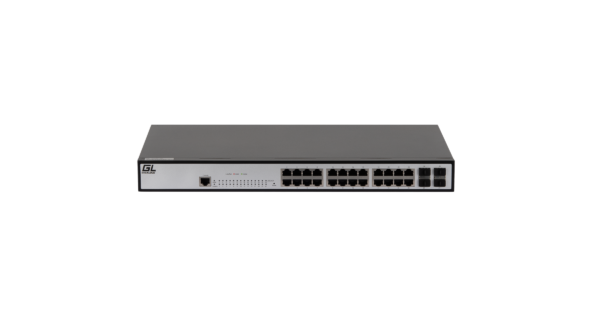 gigalink gl-sw-g201-28 управляемый коммутатор l2, 24 base-t 10/100/1000mb/s портов, 4 sfp 1000mb/s, 1 console. 1u 19'', 220v