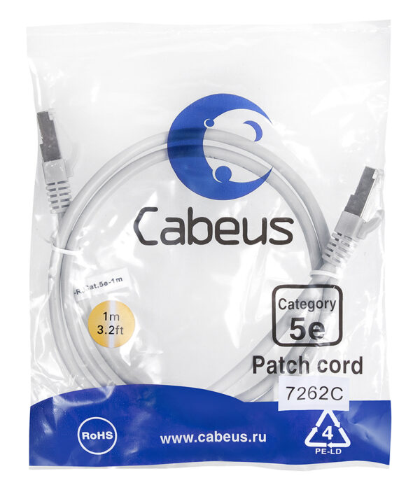 патч-корд cabeus pc-ftp-rj45-cat.5e-1m кат.5е 1 м серый